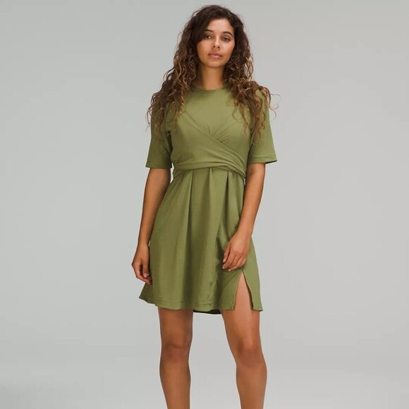 Lululemon Cotton Wrap-Front T-Shirt Dress Bronze Green Women's Size 2 NWT - Picture 1 of 4